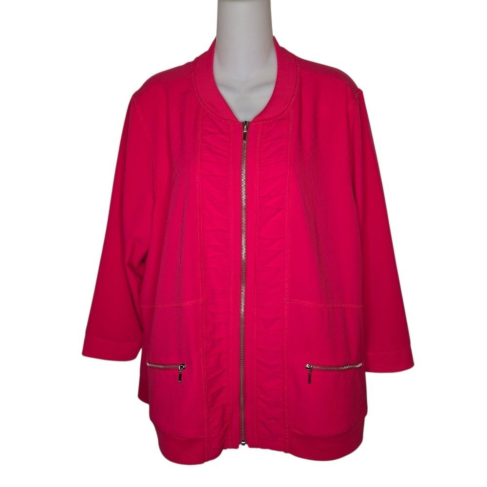 Chico's Nwot Vibrant Hot Pink Lightweight Bomber Jacket Size 3 XL